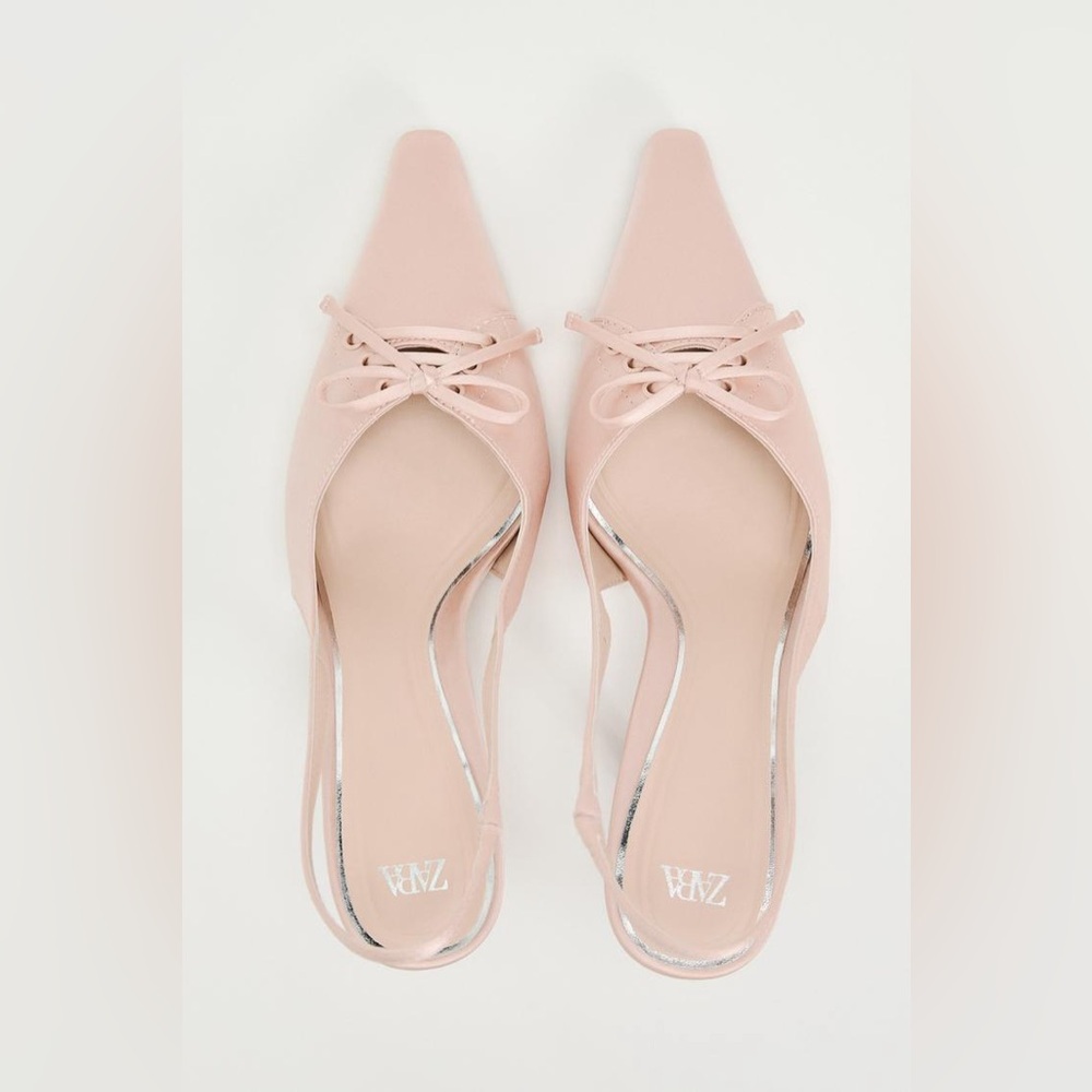 Zara satin effect bow pink heel shoes